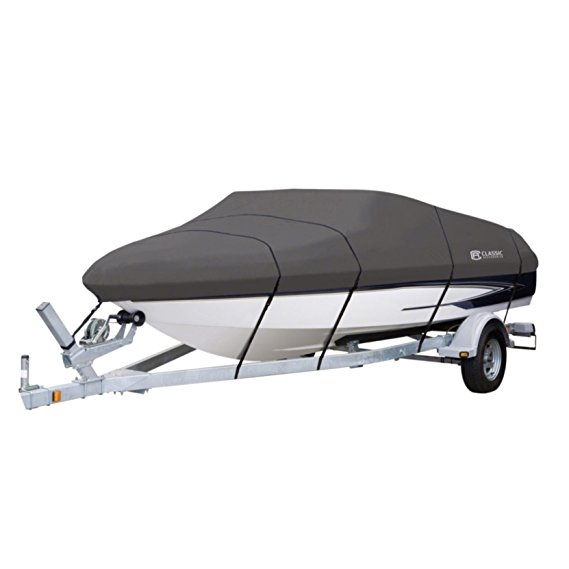 Classic Accessories StormPro Heavy-Duty Boat Cover With Support Pole For V-Hull Runabouts, 22' - 24' L Up to 116" W