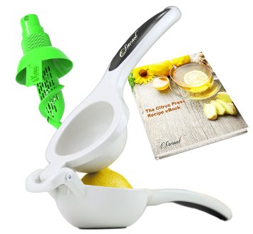 Premium Enameled Aluminum Double Bowl Lemon Squeezer Bundle, Professional Manual Citrus Juicer with a Quality Sprayer