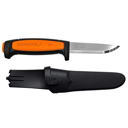 Morakniv Craftline Basic 546 Fixed Blade Utility Knife with Stainless Steel Blade and Combi-Sheath, 3.6-Inch, Black and Orange