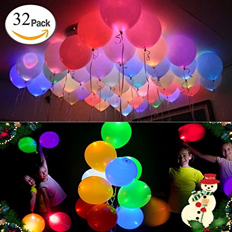 32 Pack LED Light Up Balloons - Premium Party Lights - Ideal for Parties, Birthdays and Wedding Decorations - Lasts 8-24 Hours - Pull the Tab and Balloons Glow by Akimoom