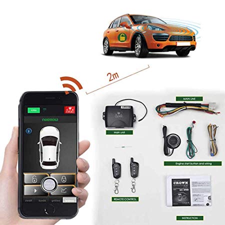 Remote Car Starter 2-Way Automatic Car Alarm System Phone APP Keyless Entry PKE Central Locking with Two 4-Button Controls Remote Start