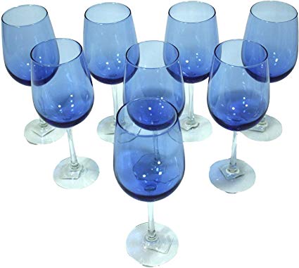 Cobalt/Royal Blue, Clear Stem, Two-Tone Wine Glasses - Set of 4