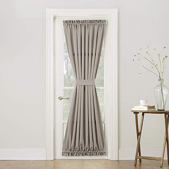 Sun Zero Barrow Energy Efficient Door Panel Curtain with Tie Back,Stone Beige,