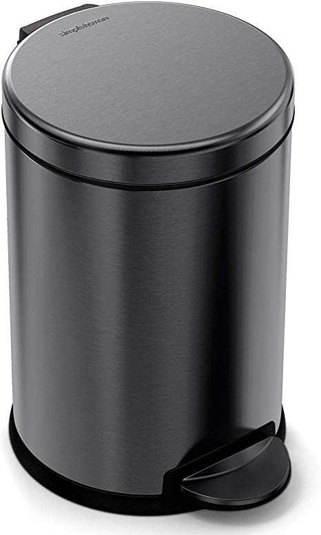 simplehuman 4.5 Liter / 1.2 Gallon Compact Stainless Steel Round Bathroom Trash Can, Black Stainless Steel