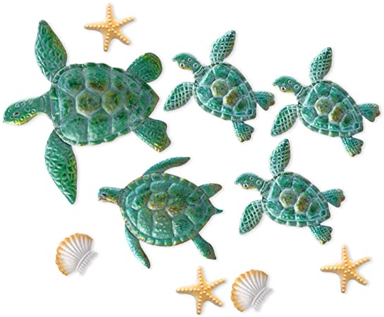 10 Pieces Sea Turtle Wall Decoration Starfish Ornaments Shell Wall Ornaments for Indoor Outdoor Garden Wall Sculptures (Aqua)