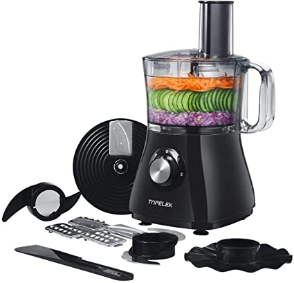 TOPELEK 500W Food Processor, 8 Cup, 2-Speed Blender, Chopper, Multi Accessories with S-Blade, Dough Blade, Emulsify Disc, 4 Blades(Slice/Shred) and Spatula