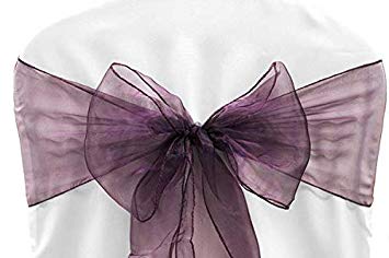 mds Pack of 100 Organza Chair sash Bow Sashes for Wedding and Events Supplies Party Decoration Chair Cover sash -Plum