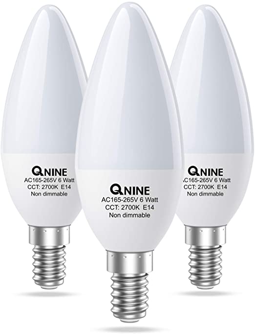 QNINE 3-Pack E14 Candle Bulbs, E14 LED Light Bulbs, 6W(Equivalent to 60W), 540lm, Warm White 2700K, SES E14 Screw Candle Bulbs, Non-Dimmable [Energy Class A ]