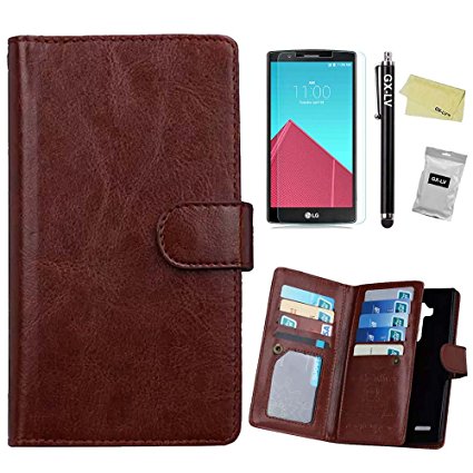 LG G4 Wallet Case, GX-LV [LG G4 Split Wallet Case][LG G4 2 In 1 Card Slot Wallet Case], Luxury Fashion Multi-functional Premium PU Leather Detachable Wrist Strap Card Holder Pouch Purse Wallet Function Case Flip Cover with Built-in 9-Card Slot and Inner Pocket for LG G4 - GX-LV® Retail Packaging (Brown)