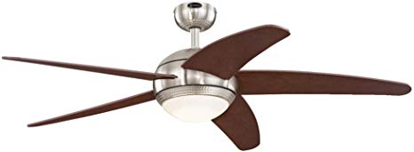 Westinghouse Lighting 7206500 Bendan 52-inch Brushed Nickel with Hammered Accents Indoor Ceiling Fan, Dimmable LED Light Kit with Opal Frosted Glass