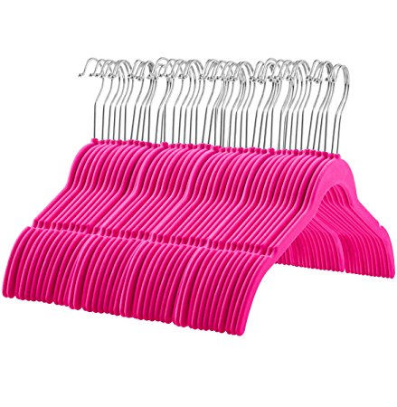 Zober - 60 Pack, Premium Quality Space Saving Velvet Shirt Hangers Strong and Durable with 360 Degree Chrome Swivel Hook - Non Slip Dress Hangers with Contoured Shoulders and Notches for Straps, Pink