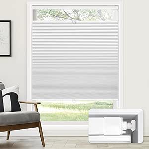 LazBlinds No Tools No Drill Cordless Cellular Shades, Top Down Bottom Up (TDBU) Honeycomb Shades for Home, Blackout Light Blocking Thermal Insulation Blinds for Windows, 33" W x 64" H, White