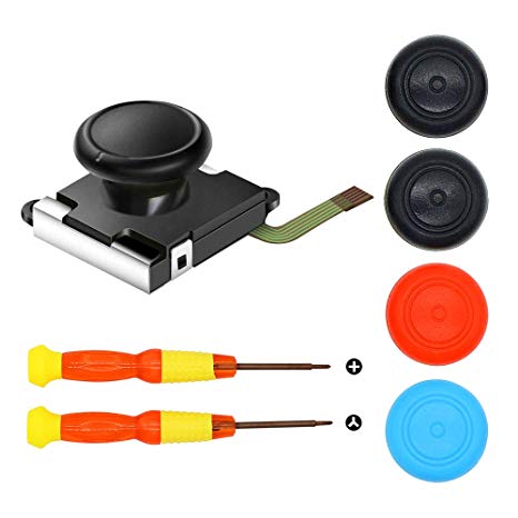 One 3D Joy con ThumbStick Controller Replacement, Joystick Analog Thumb Stick for Nintendo Switch- Include Tri-Wing & Cross Screwdriver Tool   4 Colorful Thumbstick Caps
