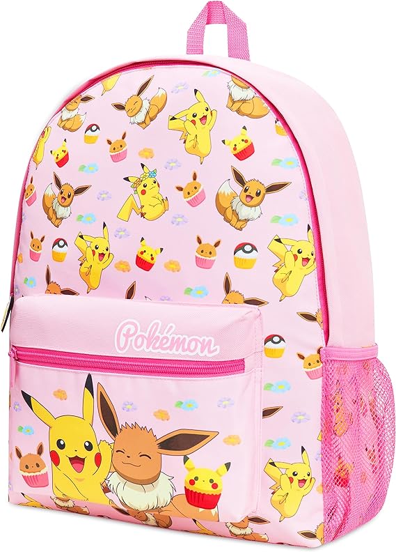 Pokemon Backpack Kids School Bag Boys Girls Teens Pikachu Eevee Pokeball (Pink)