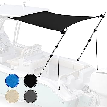 KNOX Universal T-Top Extension Bimini Tops for Boats Sun Shade Kit, Boat Shade Hard Top Boat Cover Canopy Adjustable Poles, Marine 900D Canvas, Adjustable Height, 67" L x 82" W, (Black)