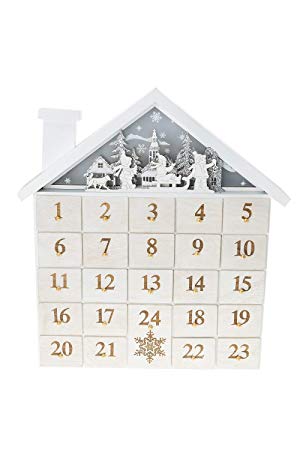 Clever Creations House Shaped Advent Calendar - Christmas Scene with Kids Playing on Sled - Premium Christmas Decor - Cute Holiday Decorations - Solid Wood Construction - 11 in x 2 in x 14 in