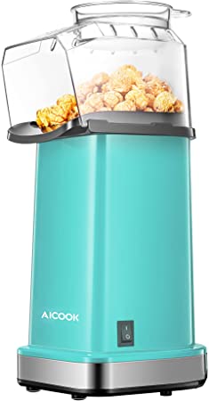 Hot Air Popcorn Popper, 16 Cups, AICOOK 1400W Home Popcorn Maker with Measuring Cup & Removable Lid, 3 Minutes Fast, Healthy Oil-Free & BPA-Free, For Christmas, Movie Night or Party (GREEN)