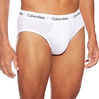 Calvin Klein Underwear Men’s Slip Pack of 3 - Cotton Stretch, White/Red Ginger/Pyro Blue, Medium