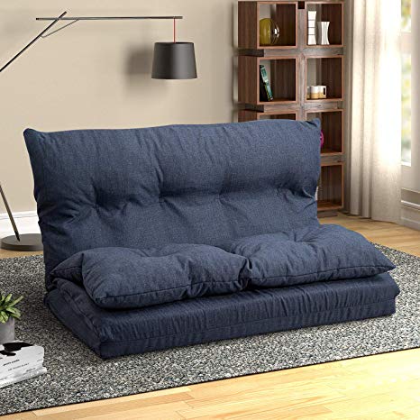 Merax Floor Sofa Bed Adjustable Sleeper Chair Folding Futon Couch Video Gaming Chair Lounge Sofa (Dark Blue)
