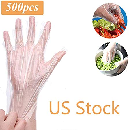 Disposable Food Prep Gloves - 500 Piece Plastic Food Safe Disposable Gloves, Food Handling, Transparent, One Size Fits Most (500 PCS)