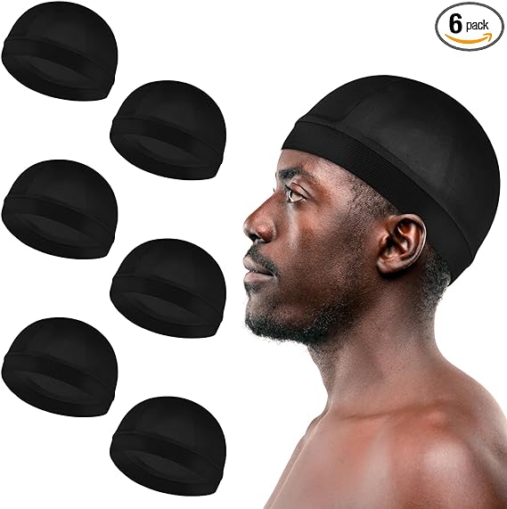 Lusofie 6Pcs Black Wave Cap for Men，Durags Elastic Wave Cap Boo Boo Cap 360 540 720 Skull Cap for Adult Kids Stocking Cap