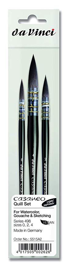 da Vinci Brushes 5515A2 498 Casaneo Quill (Sizes 0,2,4) Artist Brush Set, Black 3