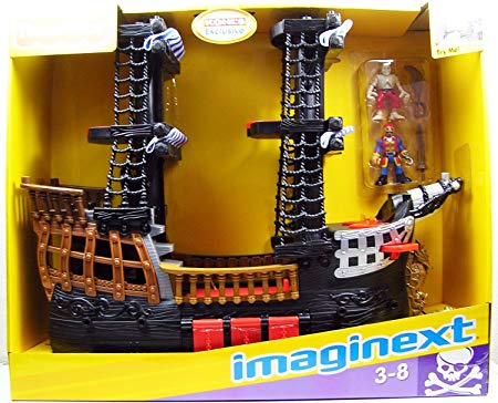 Fisher price Imaginext Black and Red Pirate Ship with 2 Figures