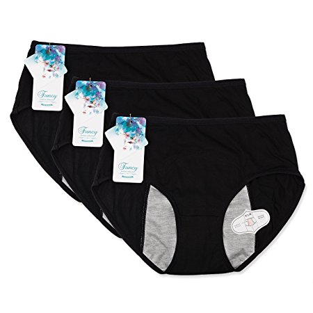 Funcy Women Menstrual Period Protective Panties Leakproof Brief Postpartum Bleeding Underwear(pack of 3)