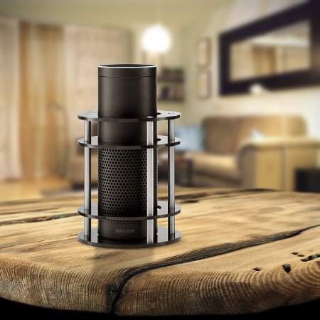 #1 Acrylic Amazon Alexa Echo Speaker Stand (Black) - Enhanced Strength and Stability to Protect Alexa Boom Speaker - Mount Stabilizes Sound - Sleek Smart Home Décor