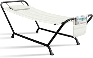 Sorbus Cozy Hammock Bed- Patio Hammock with Stand w/Pillow and Storage Pockets- Heavy Duty 500lbs Support- Durable Outdoor Hammock- For Patio, Garden, Backyard, Poolside- Weather Resistant Outdoor Bed