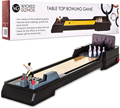 Wicked Gizmos Tabletop Ten-Pin Table Bowling Alley Game Featuring Mechanical Bowler Skittles Bowling Balls Desktop Executive Toy Arcade Game Xmas Gift Idea