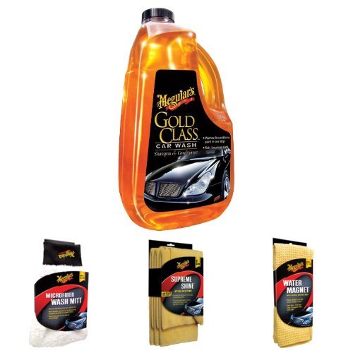 Meguiar's Gold Class Wash with Mitt, Microfiber Cloths, and Magnet Towel Bundle