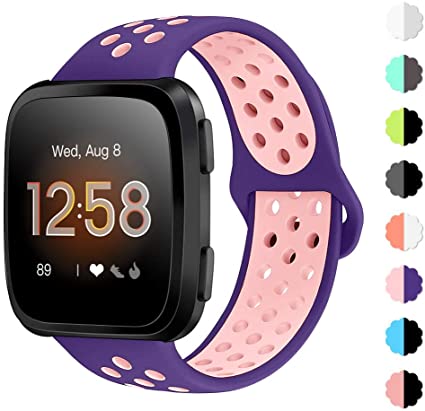 NANW Bands Compatible with Fitbit Versa/Versa 2/Versa Lite Small Large, Soft Silicone Replacement Band for Versa/Versa 2, Air Hole Wristband Strap for Women Men