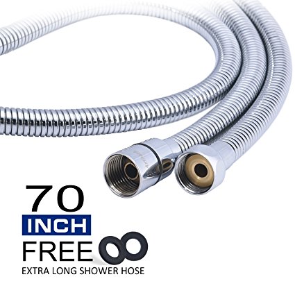 Artbath 70 Inch Extra Long Shower Hose Double Lock Stainless Steel Flexible Handheld Shower Head Replacement Pipe with Universal Brass Fittings Chrome Finished (5.4 FT,1.8M)