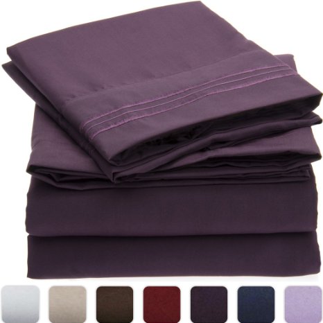 Mellanni Bed Sheet Set - HIGHEST QUALITY Brushed Microfiber 1800 Bedding - Wrinkle Fade Stain Resistant - Hypoallergenic - 4 Piece Queen Purple