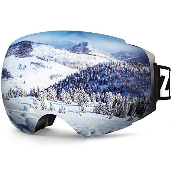 Zionor X4 Ski Snowboard Snow Goggles Magnet Dual Layers Lens Spherical Design Anti-Fog UV Protection Anti-Slip Strap for Men Women