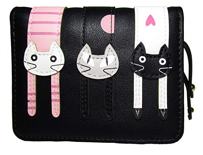 Nawoshow Women Faux Leather Cute Cartoon Animal Cat Wallet Slim Small Clutch Bag Coin Purse