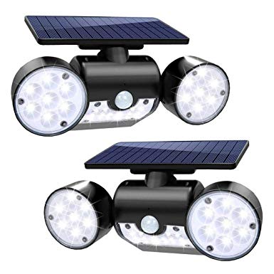 Fatpoom Solar Light Outdoor with Motion Sensor, Solar Wall Light with Dual Head Spotlights 30 LED Waterproof 360-Degree Rotatable Solar Security Light for Garden (2 Pack)