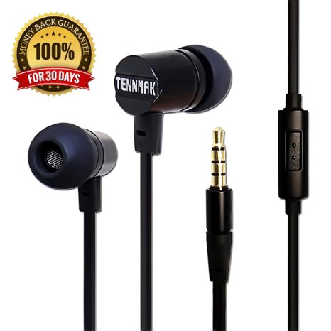 Tennmak Dulcimer Metal Housing In-ear Earbuds Noise Isolating Headphones Crystal Clear Sound Earphones with Mic and Remote for iPhone, iPod, iPad, Samsung, Android Cell Phones, MP3 Player (Black)