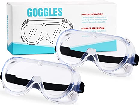 Safety Protective Goggles, PORPEE Protective Glasses Light-weight Eyewear Clear Anti-Fog Lens (2 Packs)