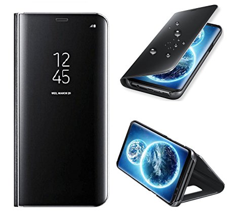 Samsung Galaxy S8 Case, Galaxy S8 Cover [Book Case] [Black] [Mirror Case] [Wallet Case] [Flip Case] [Smart Case] [Stand Case] [Full Body Protection] PU Leather Clear View Smart Cover Phone Case[Galaxy S8  Screen Protector Compatible] Samsung S8 Case Cover