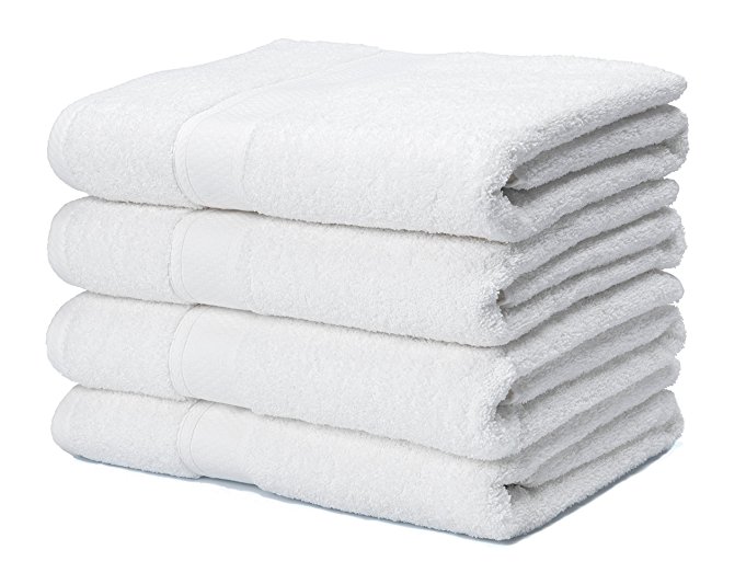 700 GSM Premium Bath Towels Set of 4 - 100% Cotton, Super Soft, Ultra Absorbent (30" X 52") (White)