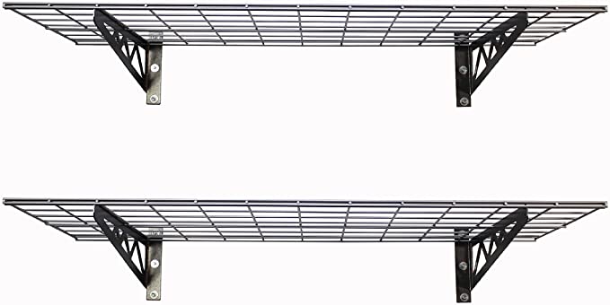 MonsterRax | Garage Wall Shelf Two-Pack White or Hammertone | Three Size Options | Includes Bike Hooks | 500lb Weight Capacity (Hammertone, 24"x48")