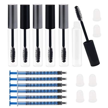 Shintop 6PCS Empty Mascara Tube, 10ml Mascara Bottles with 1ml Syinge and Rubber Inserts for Applying Castor Oil