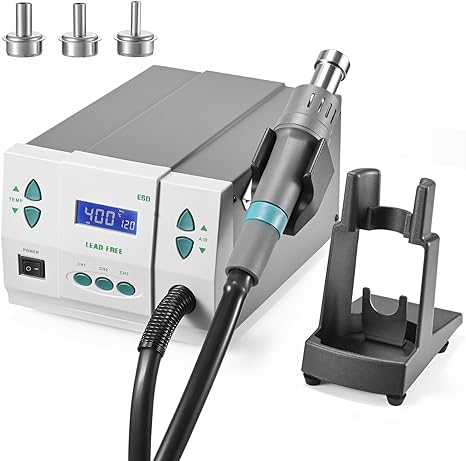 Soiiw Hot Air Rework Station 1000W with 3Pcs Free Nozzles Original Soldering Station 110V for Miro Soldering Rework,Large LCD Screen Display