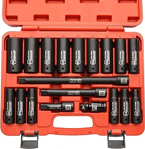 EPAuto 1/2-Inch Drive Metric Deep Impact Socket Set, Cr-V, 6 Points, 19 Sockets