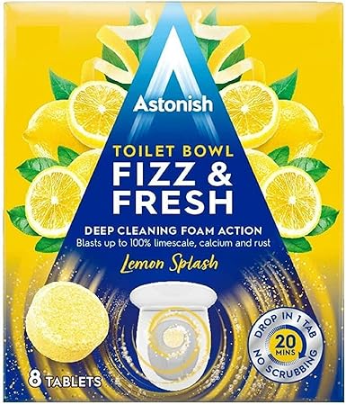 Astonish Toilet Bowl Fizz & Fresh Deep Cleaning Foam Action Tabs | 8 Toilet Block Tablets, Lemon Splash