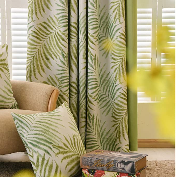 MYRU Pastoral Flower Blackout Curtains,Tropic Window Draperies,Nice Room Decor (1 x 54 Width 84" Length, Leaves)
