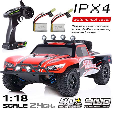 EXERCISE N PLAY RC Car, Remote Control Car, Terrain RC Cars, Electric Remote Control Off Road Monster Truck, 1:18 Scale 2.4Ghz Radio 4WD Fast 30  MPH RC Car, with LED Ligh, 2 Rechargeable Batteries