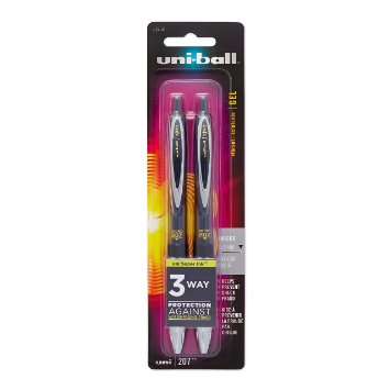 uni-ball Signo 207 Retractable Gel Pens, Micro Point, Black Ink, 2-Pack (61263)